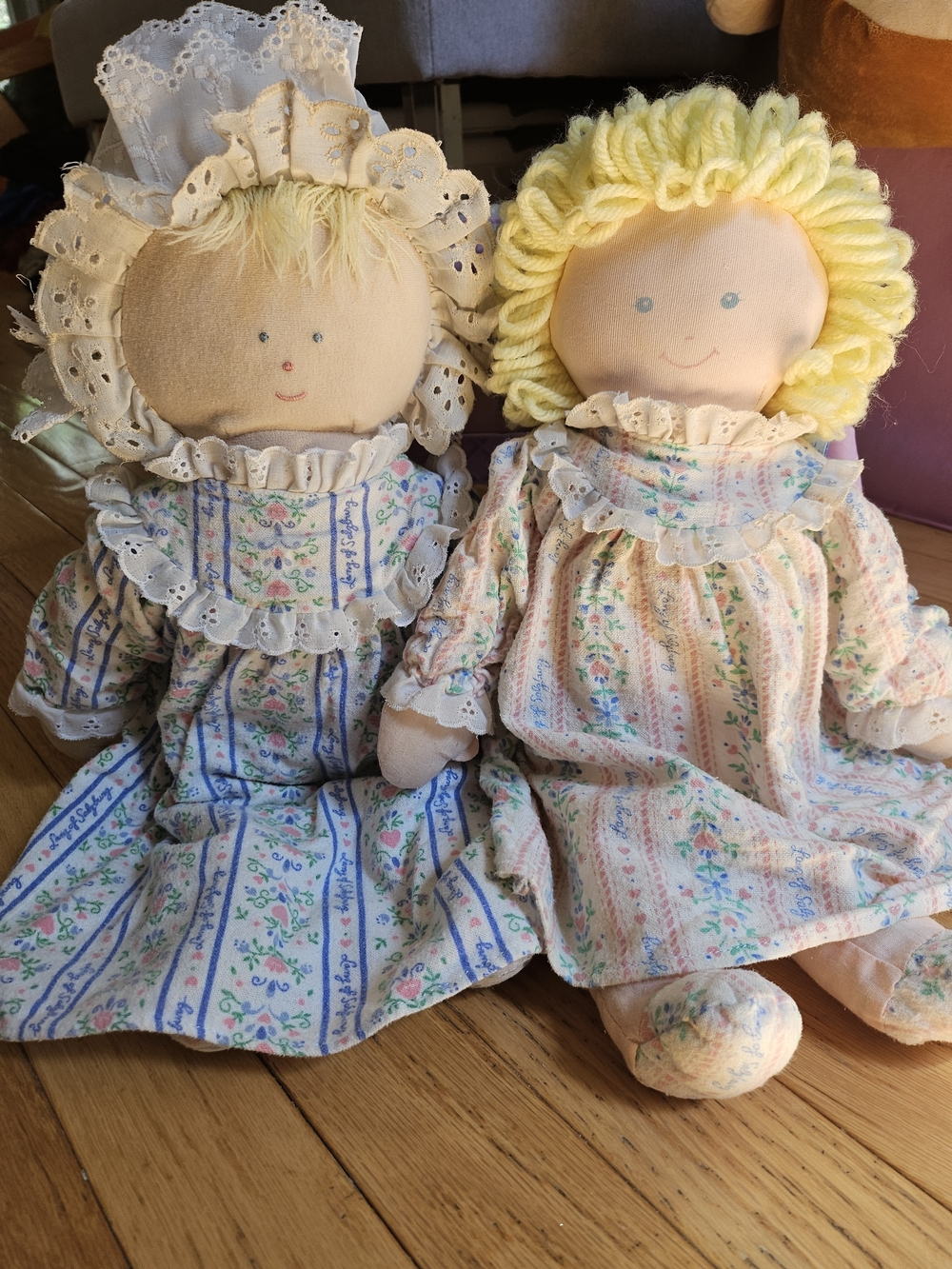 Vintage Eden Stuffed Dolls Set 1991 Hollis NY Rag Dolls Floral Cottagecorw